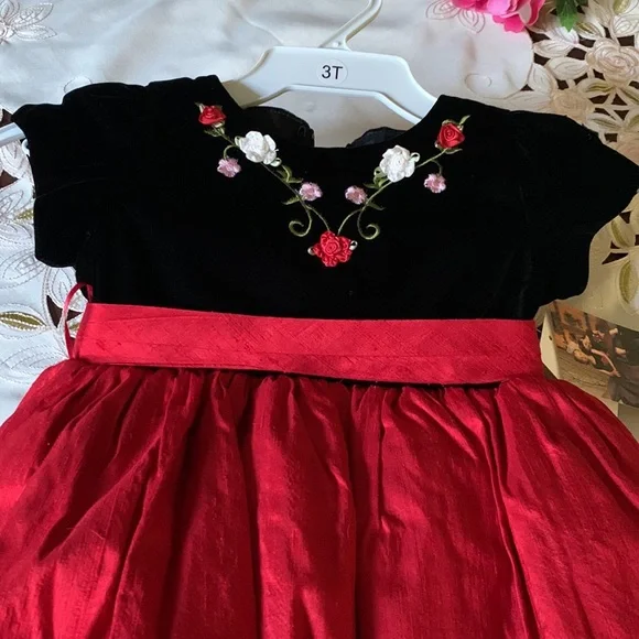 Toddler make a statement special occasion dress black velvet / red size 3T - Picture 3 of 3